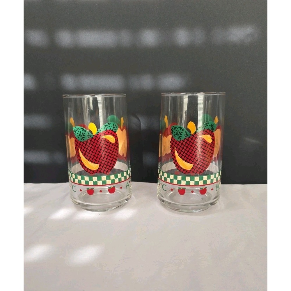 Table Tops Unlimited A For Apple Vtg Set Of 2 12 Oz Tumblers 90s